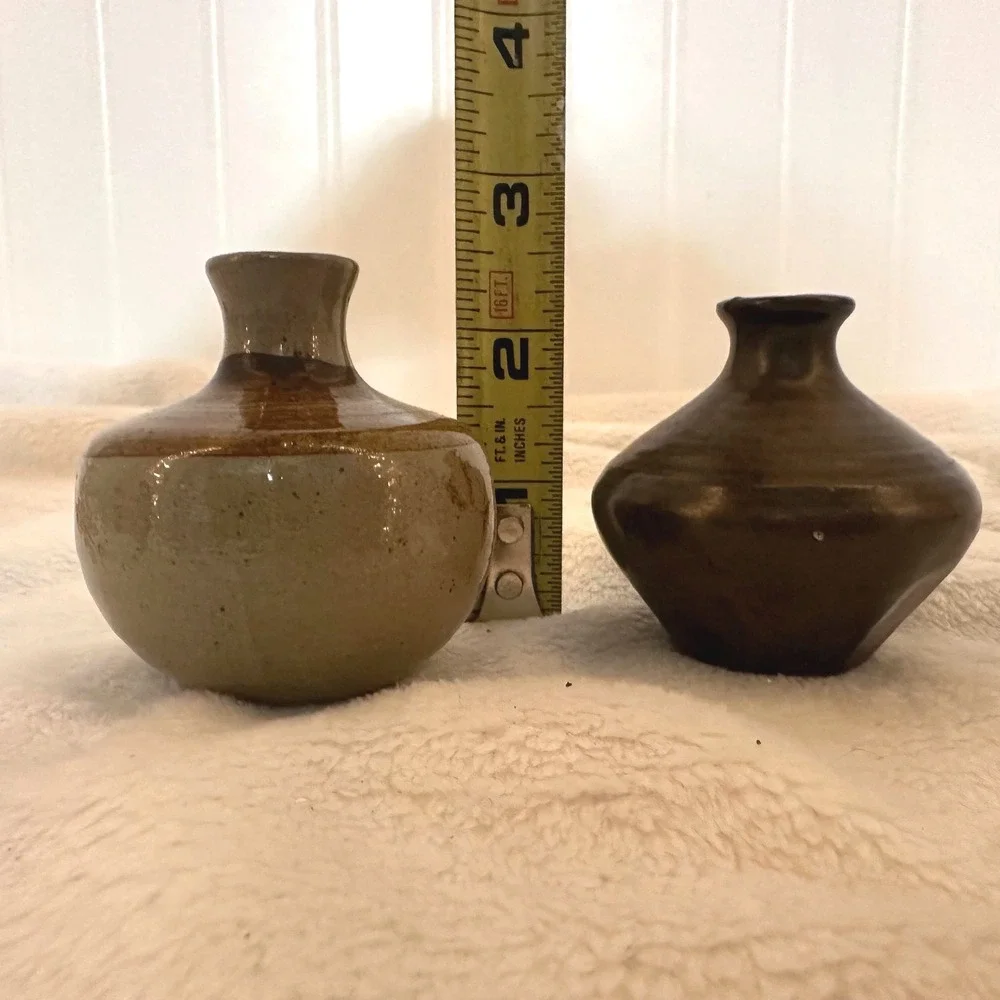 Vandor Import Bud Vase Set Small Brown Excellent Vintage Japan Pottery Retro MCM
